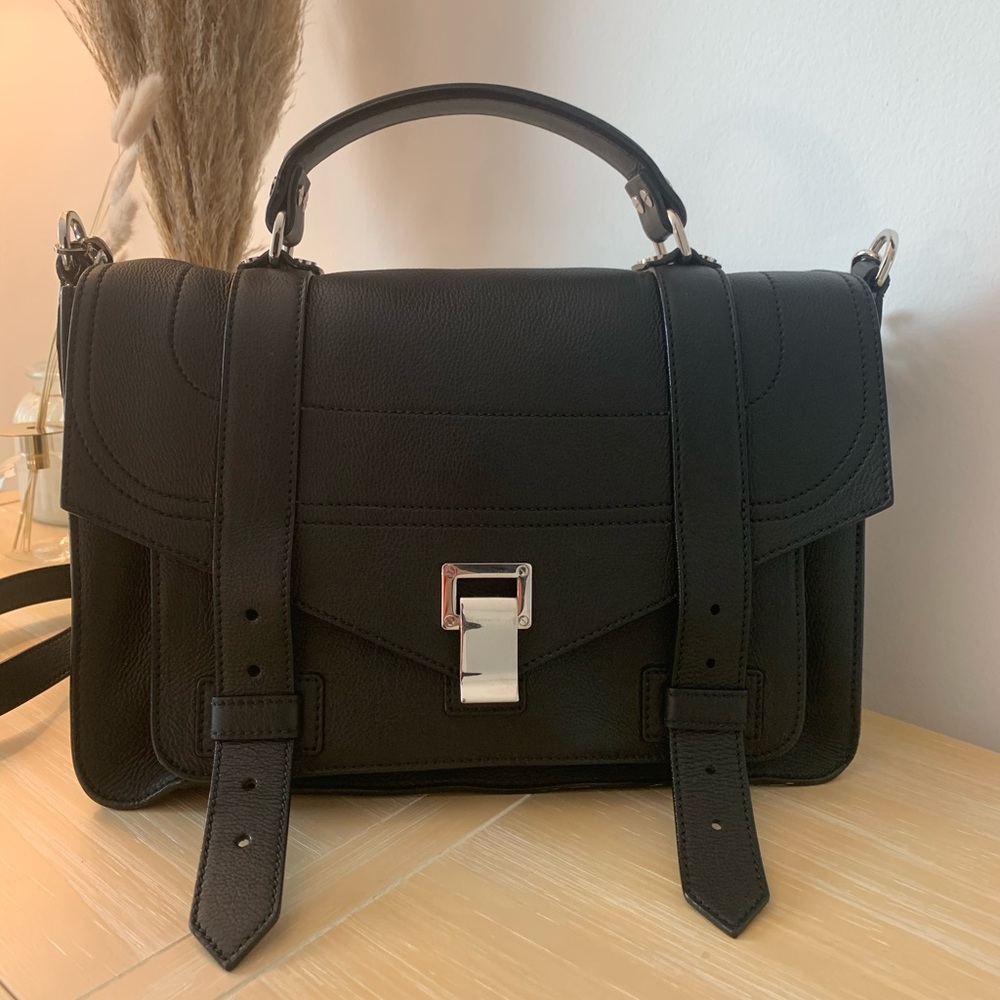 Proenza Schouler Black Leather Top-Handle Satchel with Silver Hardware